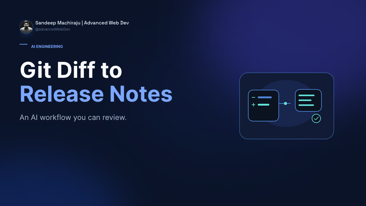 Git Diff to Release Notes: An AI workflow you can review. Sandeep Machiraju, Advanced Web Dev.